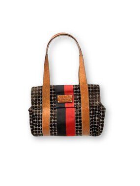 Kate Spade Womens Classic Noel Stevie Brown Red Signature Stripe Tote Handbag
